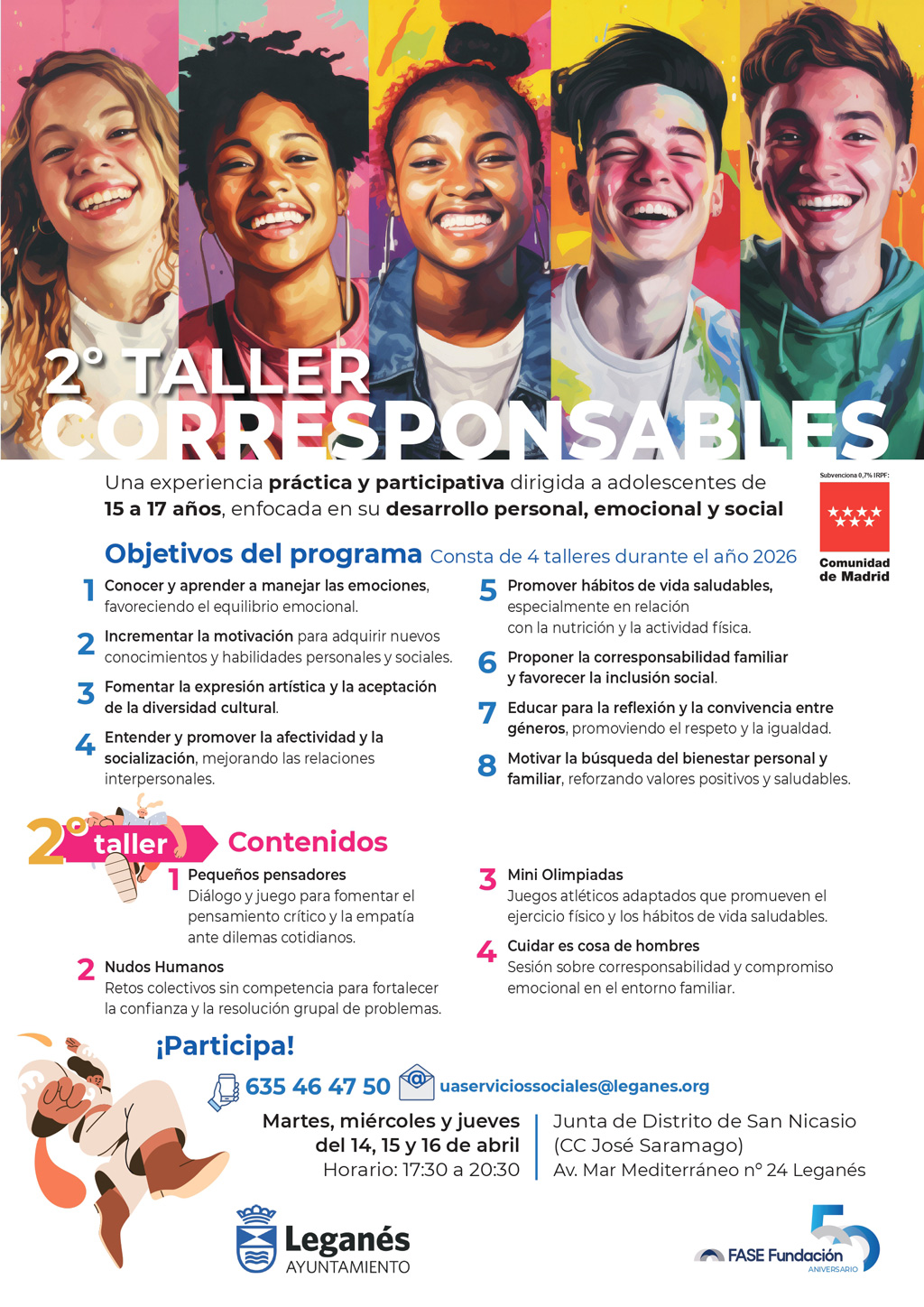 El Ayuntamiento de Leganés crea ‘Corresponsables’, un taller que apoya el desarrollo emocional y social de los adolescentes