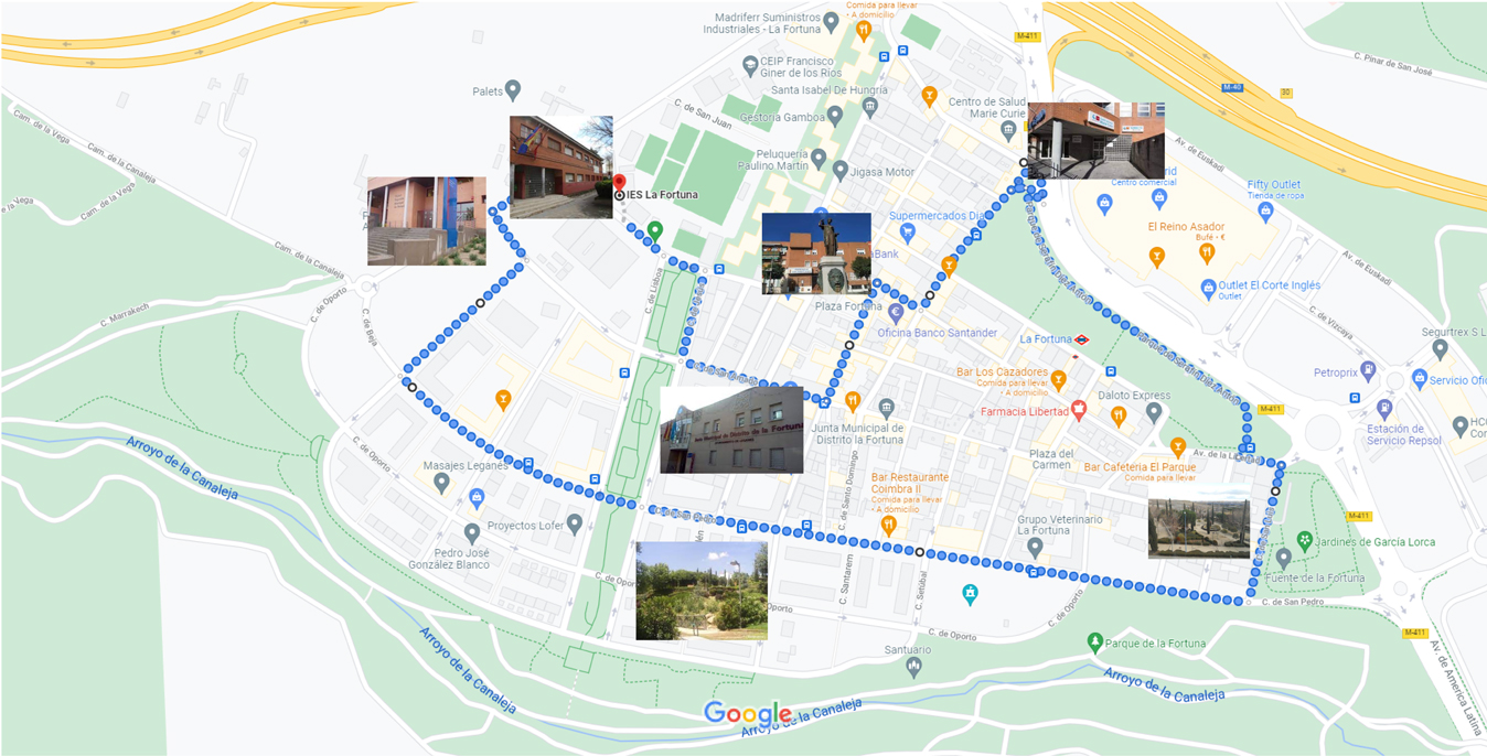 RUTA A PIE POR EL BARRIO DE LA FORTUNA. RECURSOS DEPORTIVOS, CULTURALES, JUVENILES, SERVICIOS PÚBLICOS, ZONAS VERDES Y COMERCIO LOCAL