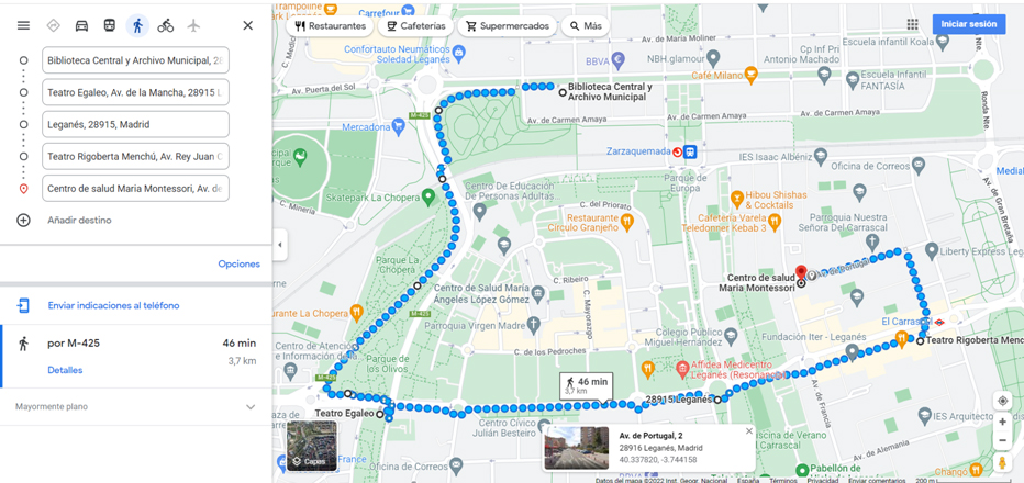 PASEO POR BARRIOS DE LEGANÉS NORTE, ZARAZAQUEMADA Y CARRASCAL EN EL QUE CONOCER: BIBLIOTECA CENTRAL, ARCHIVO MUNICIPAL, PARQUES Y ZONAS VERDES CON RECURSOS JUVENILES Y PARA PERSONAS MAYORES, &nbsp;TEATRO EGALEO, C. DEPORTIVO CARRASCAL Y CENTRO CÍVICO R. MENCHÚ. ADEMÁS UNA OPORTUNIDAD DE CONOCER PEQUEÑOS COMERCIOS Y RECURSOS PÚBLICOS DE INTERÉS GENERAL.