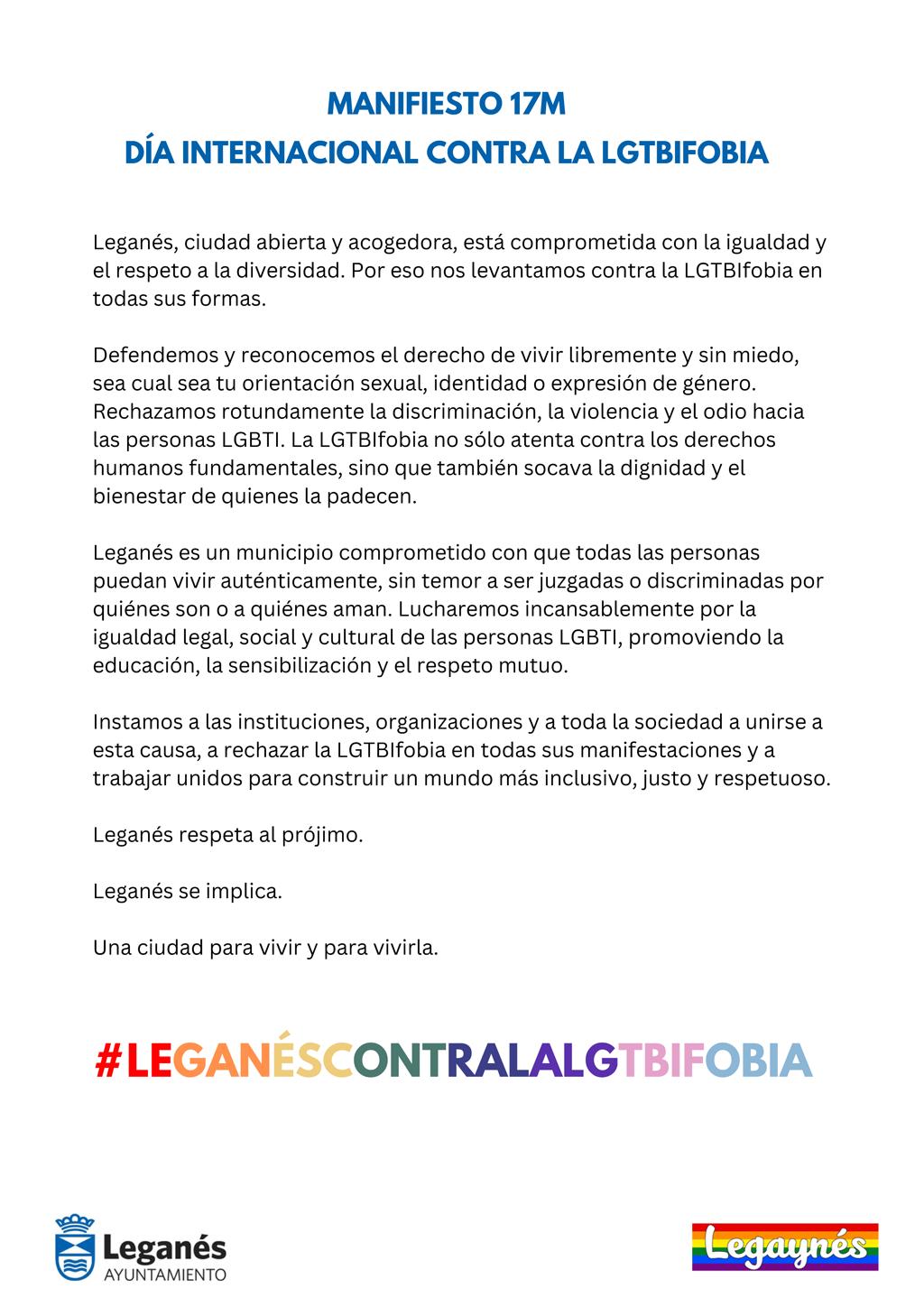 MANIFIESTO 17M DÍA INTERNACIONAL CONTRA LA LGTBIFOBIA