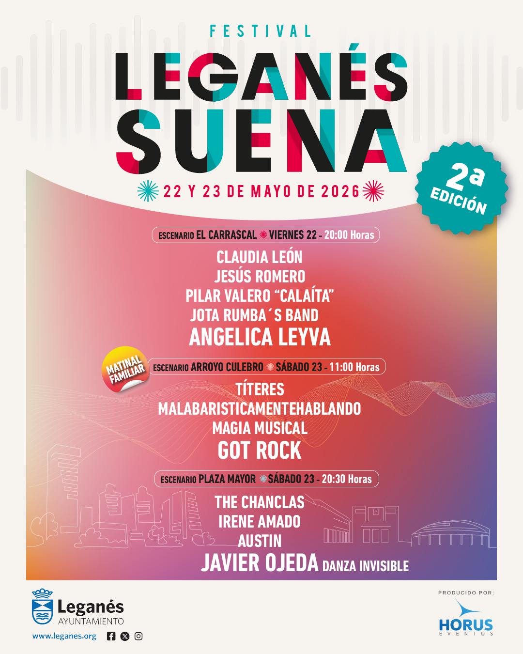 El fin de semana del 22 y 23 de mayo vuelve ‘Leganés Suena’, con Angélica Leyva, jóvenes artistas y espectáculos familiares