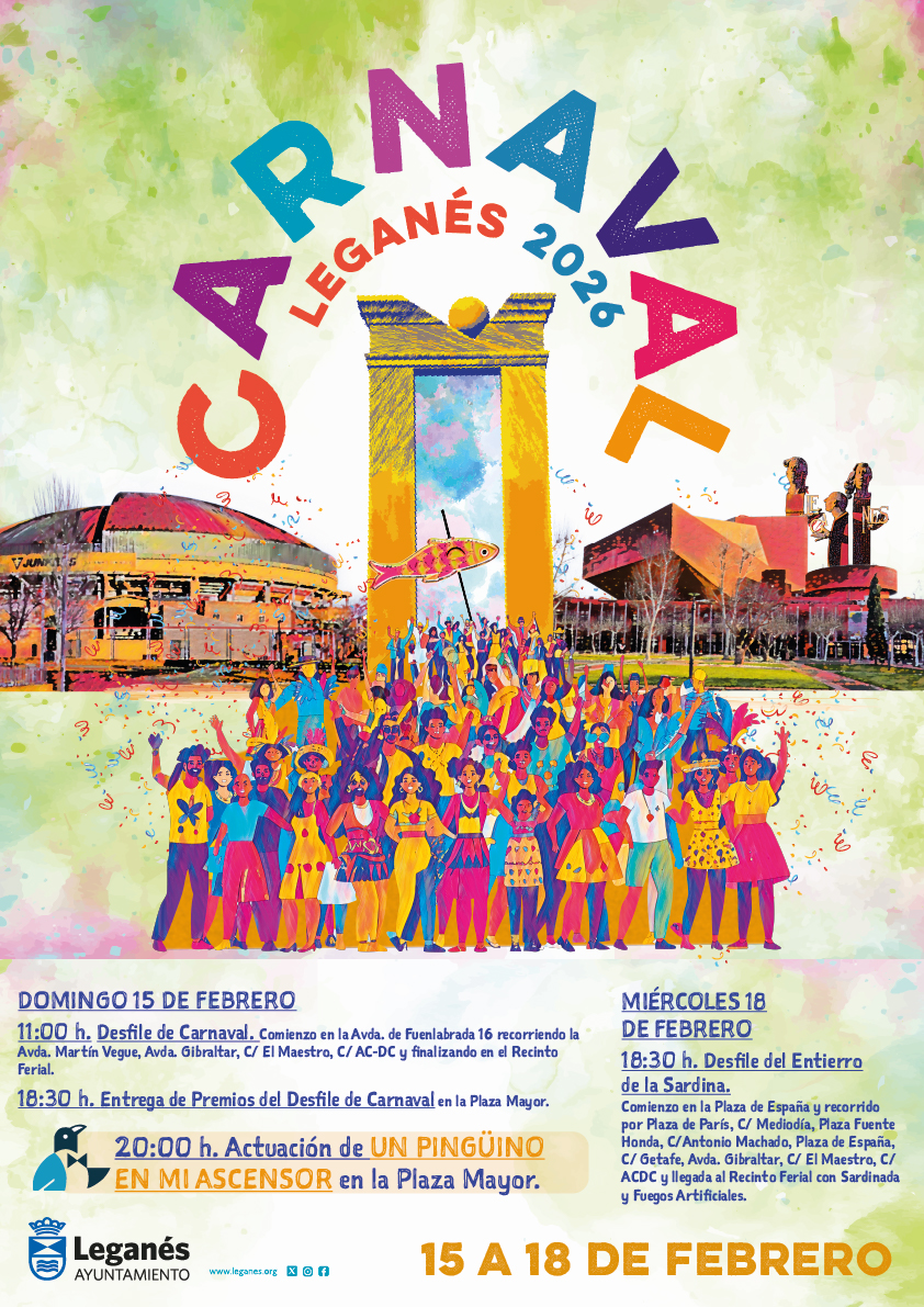 El domingo se celebra en Leganés el desfile de Carnaval y por la tarde actuará ‘Un Pingüino en mi Ascensor’ en una gran carpa en Plaza Mayor  &nbsp;